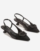 c'm paris Sandale Negre Slingback pe Toc Pisică Decorate cu Cataramă Desanoria