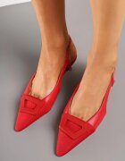 c'm paris Sandale Roșii Slingback cu toc tip kitten decorate cu cataramă Desanoria