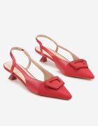 c'm paris Sandale Roșii Slingback cu toc tip kitten decorate cu cataramă Desanoria