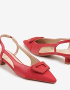 c'm paris Sandale Roșii Slingback cu toc tip kitten decorate cu cataramă Desanoria