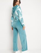  Complect de Trening de velur Menta Bluză cu Imprimeu Floral și Pantaloni Largi Taniussa