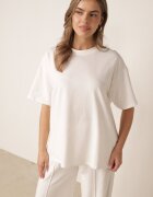  Compleu Alb din bumbac Bluză cu fante laterale Pantaloni largi cu elastic în talie Undrea
