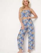  Compleu Albastru Din viscoză Top cu bretele Pantaloni cu picior lat și elastic în talie Dimyasha