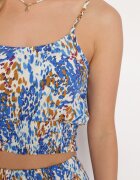  Compleu Albastru Din viscoză Top cu bretele Pantaloni cu picior lat și elastic în talie Dimyasha