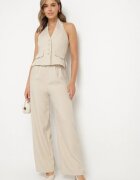  Compleu bej de costum Vestă halter și Pantaloni largi Darelna
