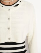  Compleu Bej deschis din două piese Rochie midi cu dungi și franjuri și Cardigan scurt cu zirconii Emoncja