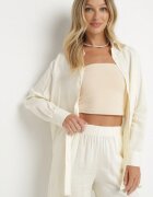  Compleu bej din Viscoză Cămașă cu Nasturi Pantaloni Largi cu Elastic în Talie Tinasiam