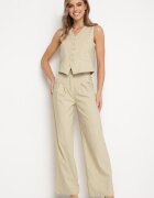  Compleu Bej în Stil de Costum Vestă și Pantaloni Largi Miradella