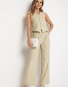  Compleu Bej în Stil de Costum Vestă și Pantaloni Largi Miradella