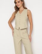  Compleu Bej în Stil de Costum Vestă și Pantaloni Largi Miradella