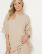  Compleu Bej Oversize cu Bluză și Pantaloni Lungi cu Elastic în Talie Urinivia