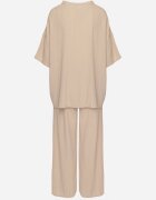  Compleu Bej Oversize cu Bluză și Pantaloni Lungi cu Elastic în Talie Urinivia