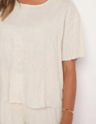  Compleu bej Tricou și Pantaloni largi decorat cu flori brodate Namsaria
