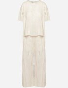  Compleu bej Tricou și Pantaloni largi decorat cu flori brodate Namsaria
