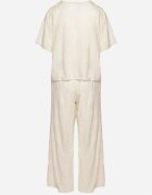  Compleu bej Tricou și Pantaloni largi decorat cu flori brodate Namsaria