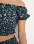  Compleu Bleumarin 2-piese Bluză Tip Spaniolă Fustă cu Elastic în Talie și Volan Ristella