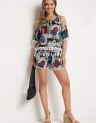  Compleu Bleumarin Decorat cu franjuri cu imprimeu abstract Tricou cu decupaje la umeri și Pantaloni scurți Setella