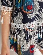  Compleu Bleumarin Decorat cu franjuri cu imprimeu abstract Tricou cu decupaje la umeri și Pantaloni scurți Setella