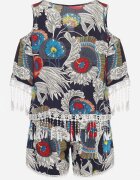  Compleu Bleumarin Decorat cu franjuri cu imprimeu abstract Tricou cu decupaje la umeri și Pantaloni scurți Setella