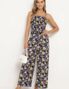  Compleu bleumarin din bumbac Top cu bretele cu încrețituri Pantaloni cu elastic în talie Elaruth