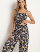  Compleu bleumarin din bumbac Top cu bretele cu încrețituri Pantaloni cu elastic în talie Elaruth