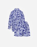  Compleu Bleumarin Din două piese Cămașă cu Mânecă Ajustabilă și Pantaloni scurți cu Elastic în Talie Bellagrace