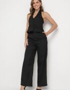  Compleu Costum Negru Vestă Halter și Pantaloni Largi Darelna