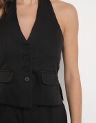  Compleu Costum Negru Vestă Halter și Pantaloni Largi Darelna