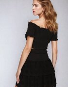  Compleu de bumbac negru Top carmen Fustă ajurată cu elastic în talie Vimabelle