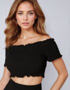  Compleu de bumbac negru Top carmen Fustă ajurată cu elastic în talie Vimabelle