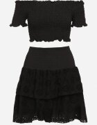  Compleu de bumbac negru Top carmen Fustă ajurată cu elastic în talie Vimabelle