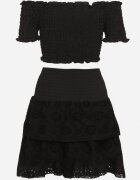 Compleu de bumbac negru Top carmen Fustă ajurată cu elastic în talie Vimabelle