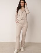  Compleu de trening bej de bumbac Bluză cu glugă și Pantaloni clopot Nanre