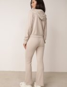  Compleu de trening bej de bumbac Bluză cu glugă și Pantaloni clopot Nanre