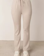  Compleu de trening bej de bumbac Bluză cu glugă și Pantaloni clopot Nanre