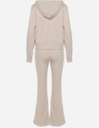  Compleu de trening bej de bumbac Bluză cu glugă și Pantaloni clopot Nanre