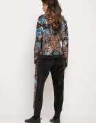  Compleu de Trening din Velur Negru-Bej cu Imprimeu Leopard Bluză și Pantaloni cu Dungi Laterale și Talie Elastică Ivalethe