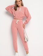  Compleu de trening roz din bumbac bluză scurtă cu glugă și pantaloni cu elastic în talie Gesaria