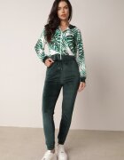  Compleu de trening verde închis din velur Bluză cu glugă cu model decorativ și Pantaloni Grouvia