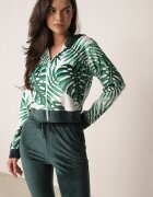  Compleu de trening verde închis din velur Bluză cu glugă cu model decorativ și Pantaloni Grouvia