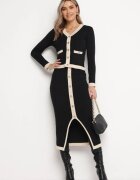  Compleu din 3 piese Negru decorat cu capse și buzunare: Bluză fără mâneci Fustă cu șliț Cardigan Violet
