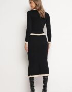  Compleu din 3 piese Negru decorat cu capse și buzunare: Bluză fără mâneci Fustă cu șliț Cardigan Violet
