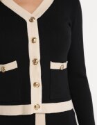  Compleu din 3 piese Negru decorat cu capse și buzunare: Bluză fără mâneci Fustă cu șliț Cardigan Violet
