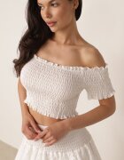  Compleu din bumbac alb Top scurt Tip spaniol Fustă croșetată cu elastic în talie Vimabelle