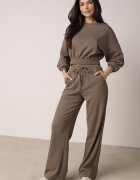  Compleu din Bumbac Verde Închis Pantaloni Largi cu Șnur în Talie și Bluză cu Borduri Elastice Urionne
