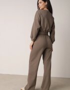  Compleu din Bumbac Verde Închis Pantaloni Largi cu Șnur în Talie și Bluză cu Borduri Elastice Urionne