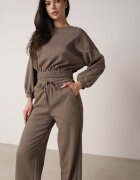  Compleu din Bumbac Verde Închis Pantaloni Largi cu Șnur în Talie și Bluză cu Borduri Elastice Urionne