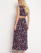  Compleu din două piese bleu-marin și roșu cu imprimeu floral top cu bretele fustă cu elastic în talie Dimantia
