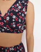  Compleu din două piese bleu-marin și roșu cu imprimeu floral top cu bretele fustă cu elastic în talie Dimantia