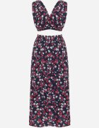  Compleu din două piese bleu-marin și roșu cu imprimeu floral top cu bretele fustă cu elastic în talie Dimantia